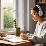 Home 19 뇌파 조절을 위한 청각 자극 기법 - **Prompt 1: Serene Focus and Calm Creativity**
"A young adult, gender-neutral, in their late twe...