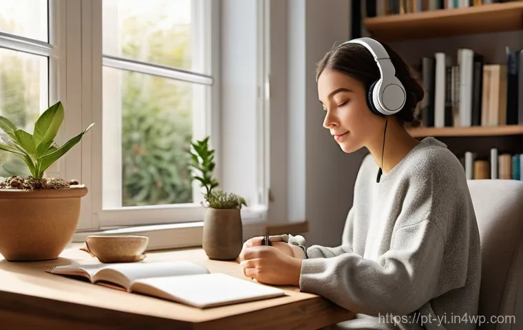 뇌파 조절을 위한 청각 자극 기법 - **Prompt 1: Serene Focus and Calm Creativity**
"A young adult, gender-neutral, in their late twe...