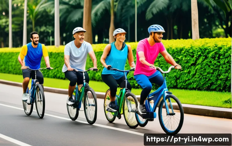 뇌파 조절과 운동의 상관관계 - A vibrant outdoor scene depicting a diverse group of adults engaging in aerobic exercise such as run...