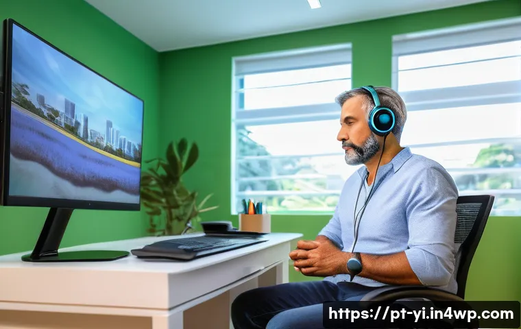 뇌파 조절 기법의 효과 분석 - A serene modern therapy room in S&atilde;o Paulo, Brazil, featuring a middle-aged Brazilian man wearing com...